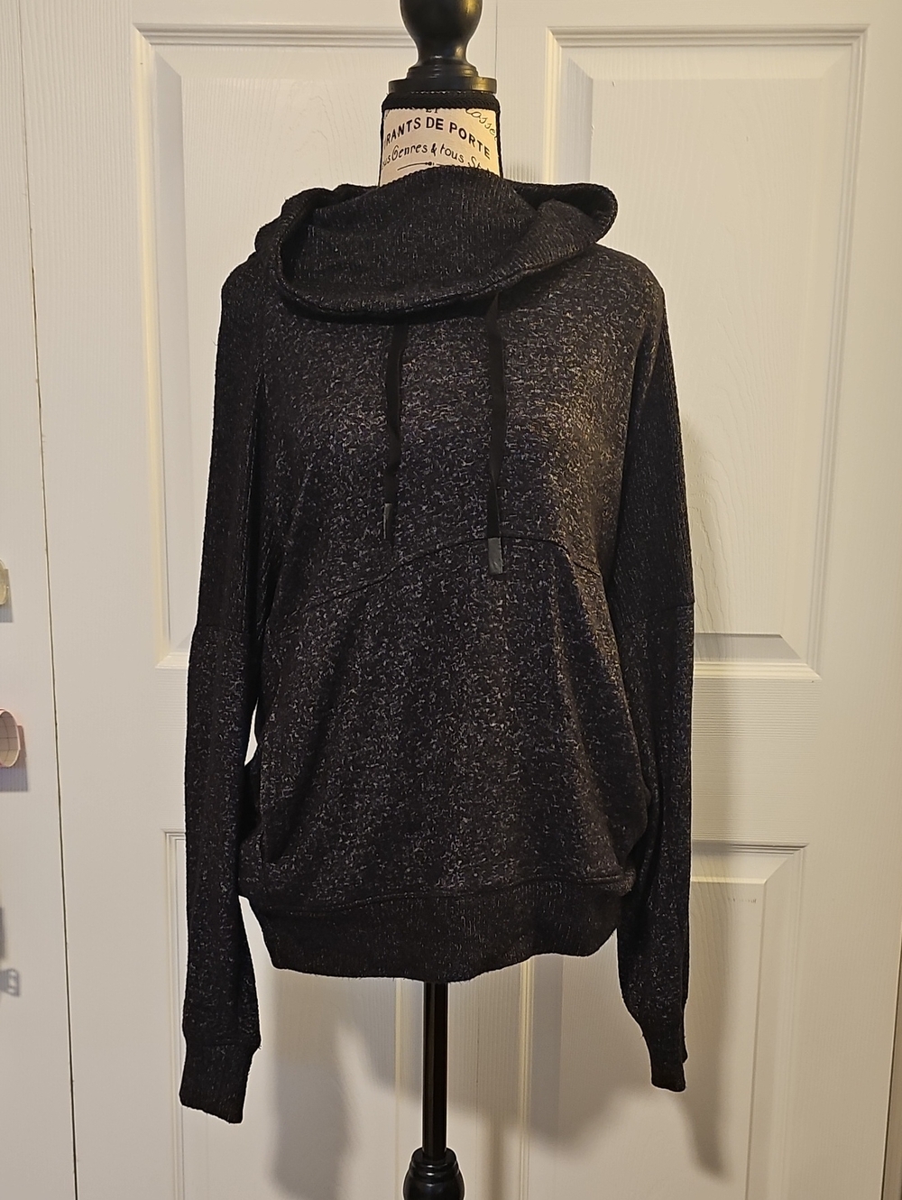 Black Marled Cowl-Neck Sweater